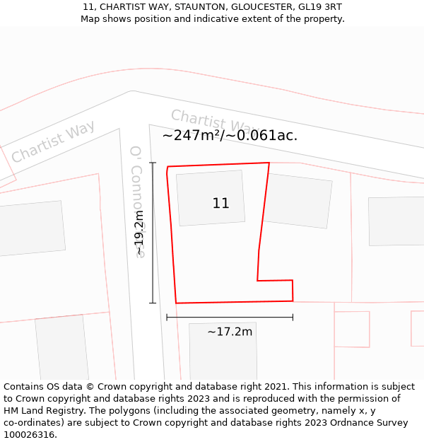 11, CHARTIST WAY, STAUNTON, GLOUCESTER, GL19 3RT: Plot and title map