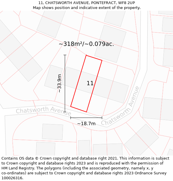 11, CHATSWORTH AVENUE, PONTEFRACT, WF8 2UP: Plot and title map