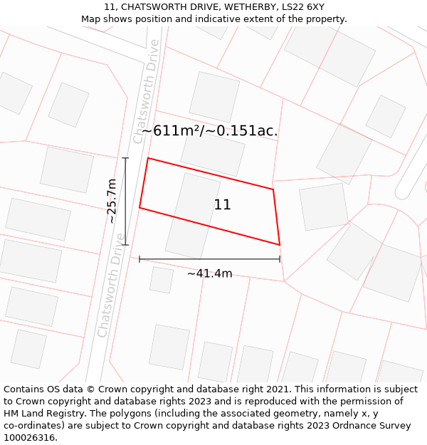 11, CHATSWORTH DRIVE, WETHERBY, LS22 6XY: Plot and title map
