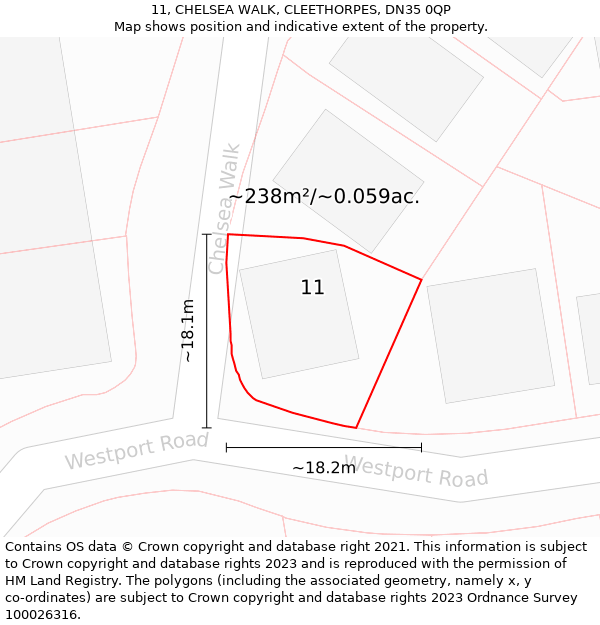 11, CHELSEA WALK, CLEETHORPES, DN35 0QP: Plot and title map