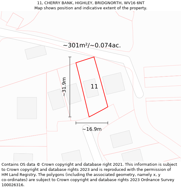 11, CHERRY BANK, HIGHLEY, BRIDGNORTH, WV16 6NT: Plot and title map