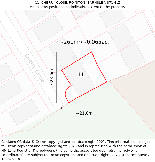 11, CHERRY CLOSE, ROYSTON, BARNSLEY, S71 4LZ: Plot and title map