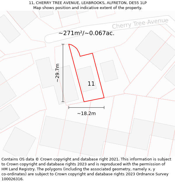 11, CHERRY TREE AVENUE, LEABROOKS, ALFRETON, DE55 1LP: Plot and title map