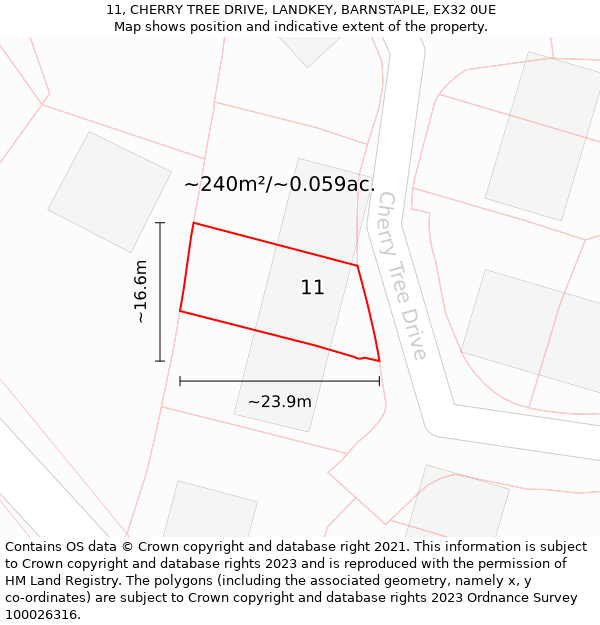 11, CHERRY TREE DRIVE, LANDKEY, BARNSTAPLE, EX32 0UE: Plot and title map