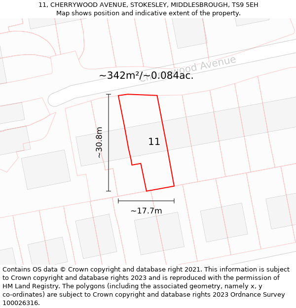 11, CHERRYWOOD AVENUE, STOKESLEY, MIDDLESBROUGH, TS9 5EH: Plot and title map