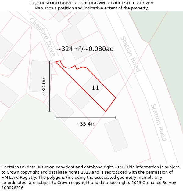 11, CHESFORD DRIVE, CHURCHDOWN, GLOUCESTER, GL3 2BA: Plot and title map