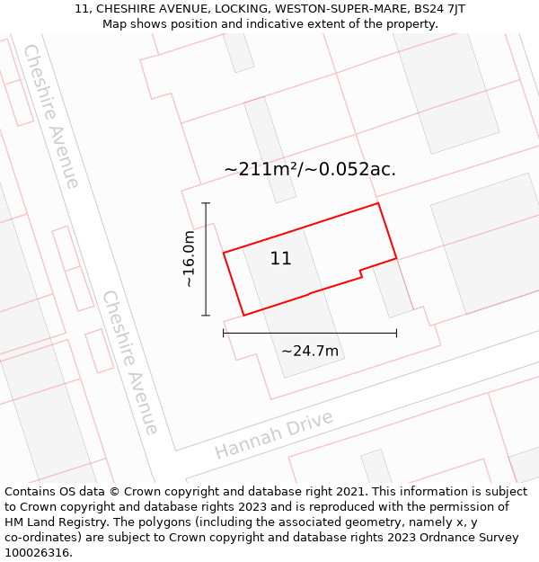 11, CHESHIRE AVENUE, LOCKING, WESTON-SUPER-MARE, BS24 7JT: Plot and title map