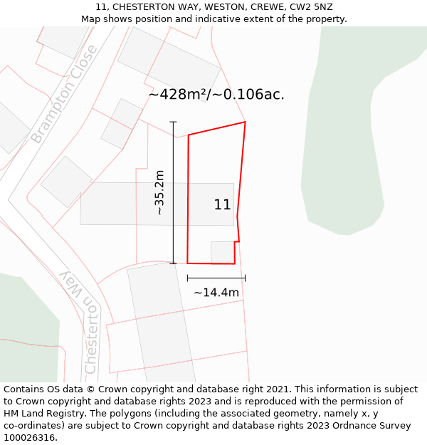 11, CHESTERTON WAY, WESTON, CREWE, CW2 5NZ: Plot and title map