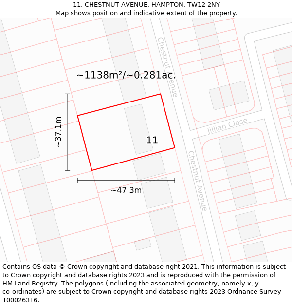 11, CHESTNUT AVENUE, HAMPTON, TW12 2NY: Plot and title map