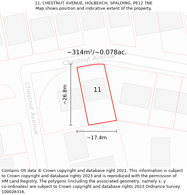 11, CHESTNUT AVENUE, HOLBEACH, SPALDING, PE12 7NE: Plot and title map