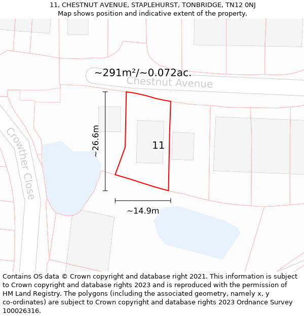 11, CHESTNUT AVENUE, STAPLEHURST, TONBRIDGE, TN12 0NJ: Plot and title map