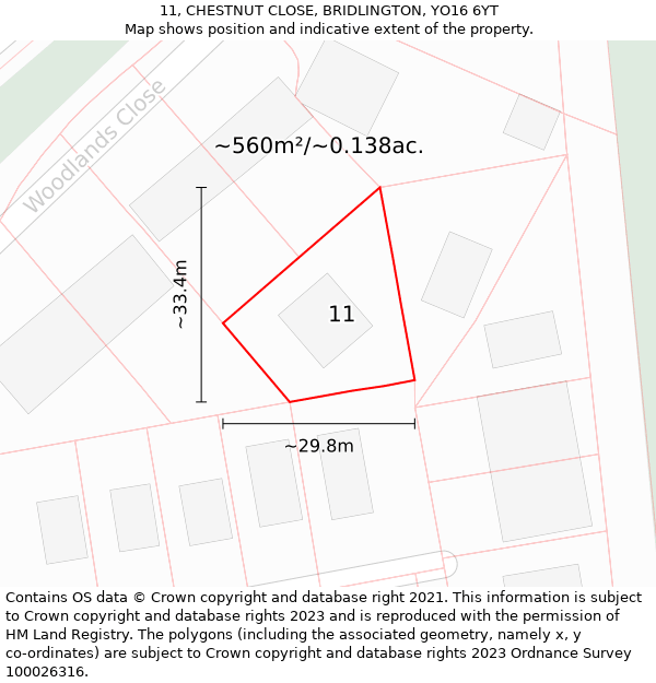 11, CHESTNUT CLOSE, BRIDLINGTON, YO16 6YT: Plot and title map