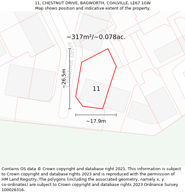 11, CHESTNUT DRIVE, BAGWORTH, COALVILLE, LE67 1GW: Plot and title map