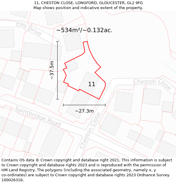 11, CHESTON CLOSE, LONGFORD, GLOUCESTER, GL2 9FG: Plot and title map