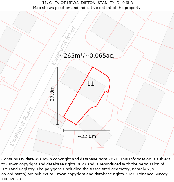 11, CHEVIOT MEWS, DIPTON, STANLEY, DH9 9LB: Plot and title map