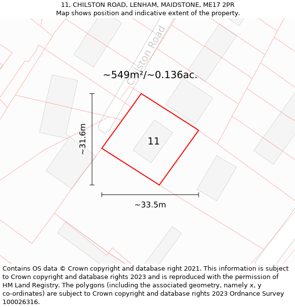 11, CHILSTON ROAD, LENHAM, MAIDSTONE, ME17 2PR: Plot and title map