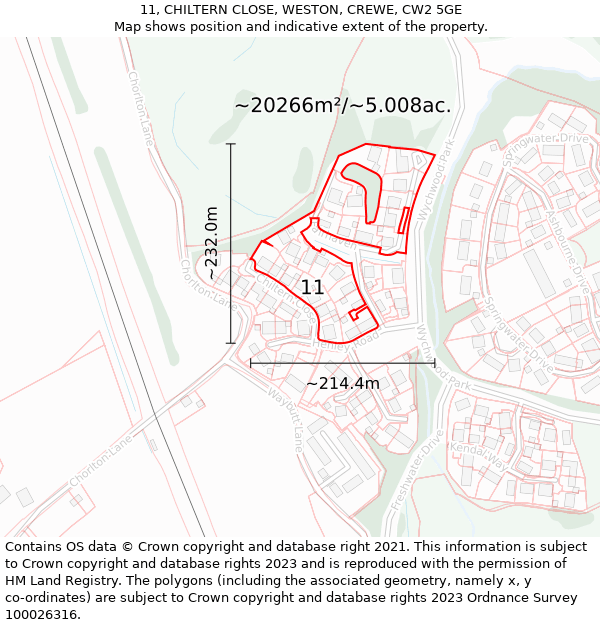 11, CHILTERN CLOSE, WESTON, CREWE, CW2 5GE: Plot and title map