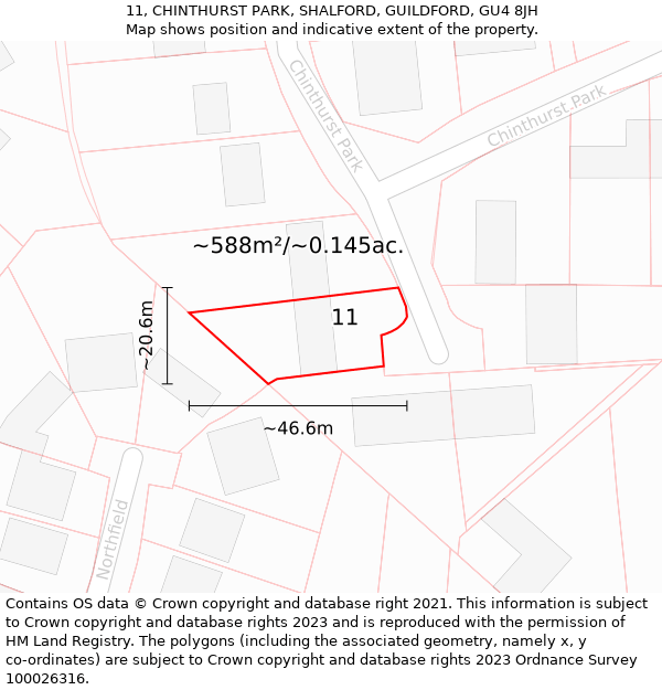 11, CHINTHURST PARK, SHALFORD, GUILDFORD, GU4 8JH: Plot and title map