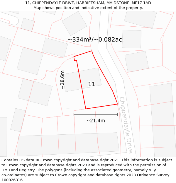 11, CHIPPENDAYLE DRIVE, HARRIETSHAM, MAIDSTONE, ME17 1AD: Plot and title map