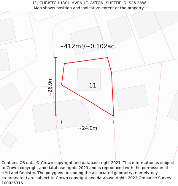 11, CHRISTCHURCH AVENUE, ASTON, SHEFFIELD, S26 2AW: Plot and title map