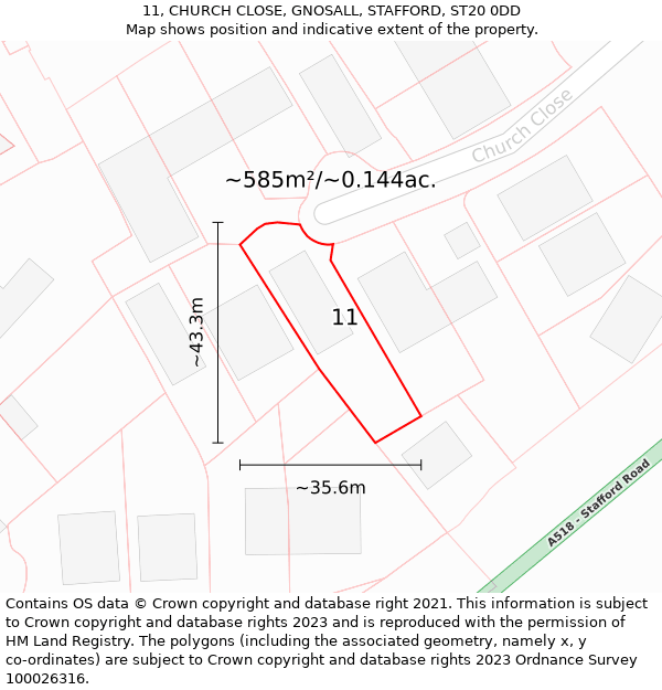 11, CHURCH CLOSE, GNOSALL, STAFFORD, ST20 0DD: Plot and title map