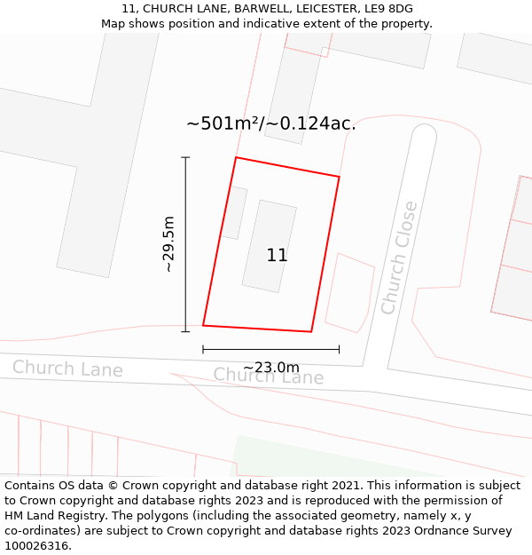 11, CHURCH LANE, BARWELL, LEICESTER, LE9 8DG: Plot and title map