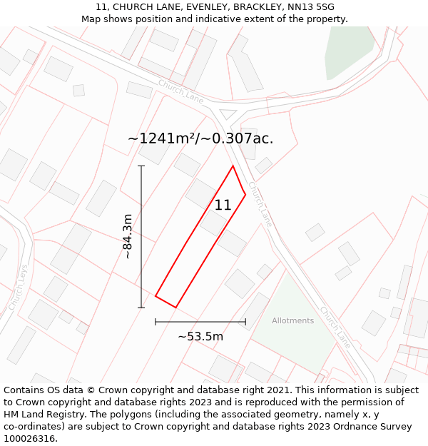 11, CHURCH LANE, EVENLEY, BRACKLEY, NN13 5SG: Plot and title map