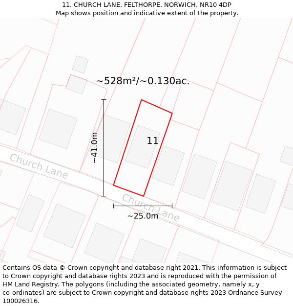 11, CHURCH LANE, FELTHORPE, NORWICH, NR10 4DP: Plot and title map