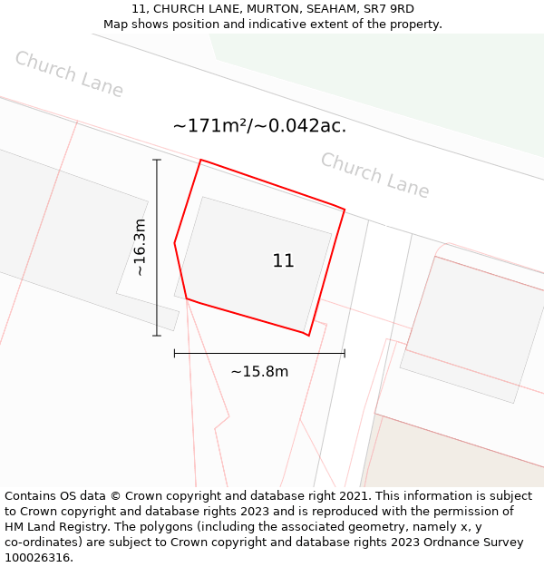 11, CHURCH LANE, MURTON, SEAHAM, SR7 9RD: Plot and title map