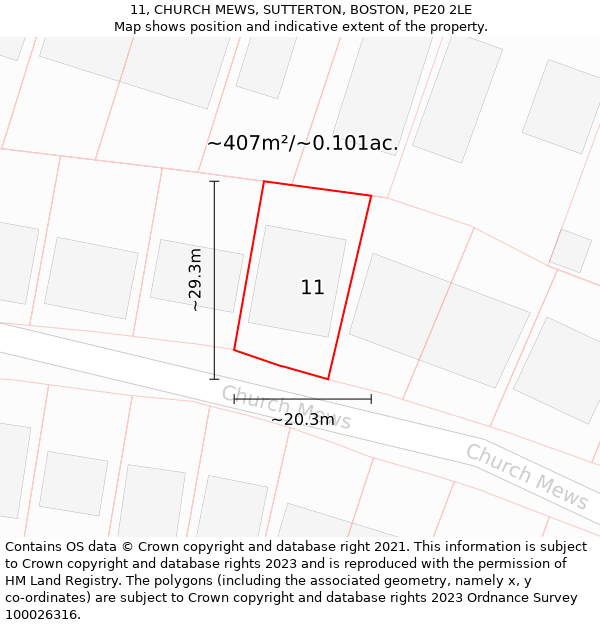 11, CHURCH MEWS, SUTTERTON, BOSTON, PE20 2LE: Plot and title map