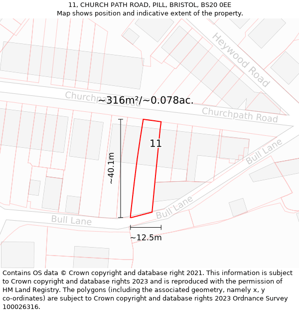 11, CHURCH PATH ROAD, PILL, BRISTOL, BS20 0EE: Plot and title map