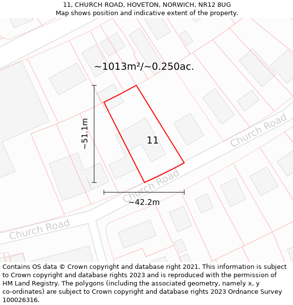 11, CHURCH ROAD, HOVETON, NORWICH, NR12 8UG: Plot and title map