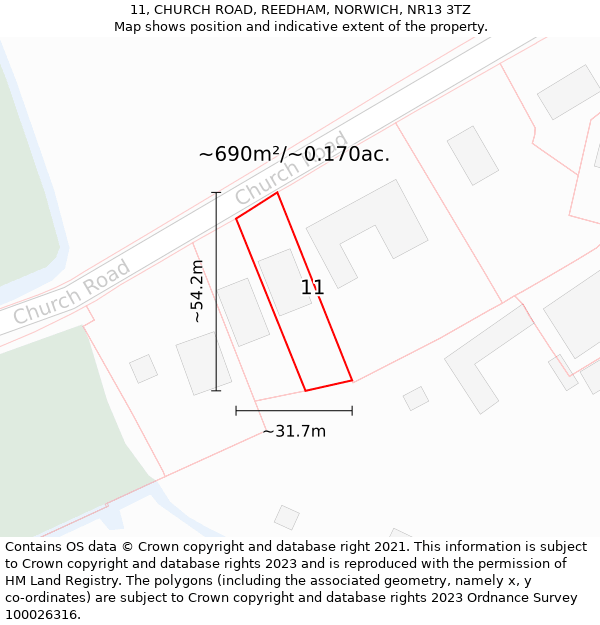 11, CHURCH ROAD, REEDHAM, NORWICH, NR13 3TZ: Plot and title map