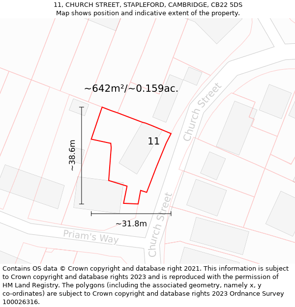 11, CHURCH STREET, STAPLEFORD, CAMBRIDGE, CB22 5DS: Plot and title map