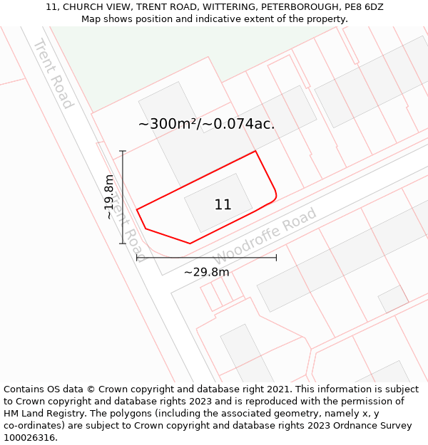 11, CHURCH VIEW, TRENT ROAD, WITTERING, PETERBOROUGH, PE8 6DZ: Plot and title map