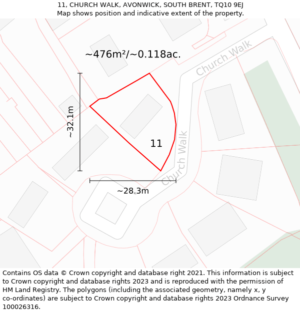 11, CHURCH WALK, AVONWICK, SOUTH BRENT, TQ10 9EJ: Plot and title map