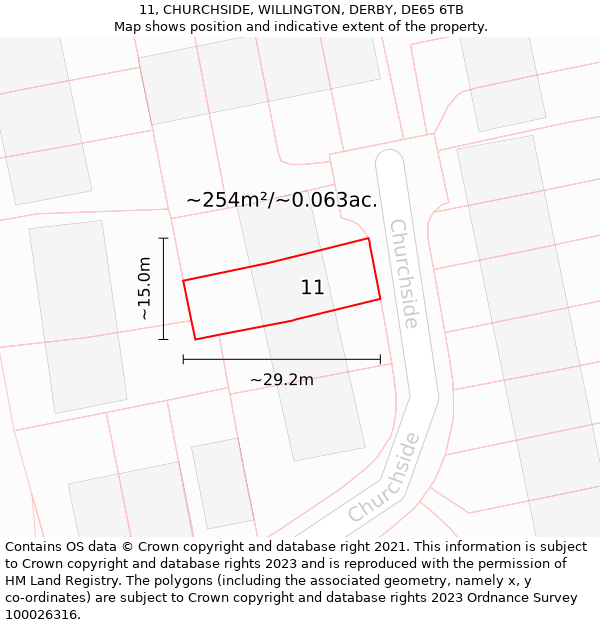 11, CHURCHSIDE, WILLINGTON, DERBY, DE65 6TB: Plot and title map