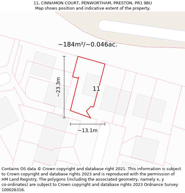 11, CINNAMON COURT, PENWORTHAM, PRESTON, PR1 9BU: Plot and title map