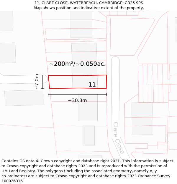 11, CLARE CLOSE, WATERBEACH, CAMBRIDGE, CB25 9PS: Plot and title map