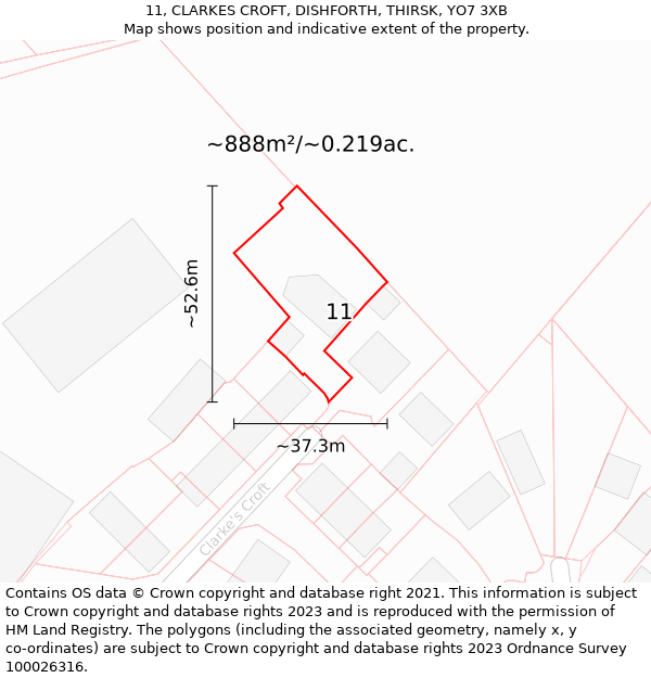 11, CLARKES CROFT, DISHFORTH, THIRSK, YO7 3XB: Plot and title map