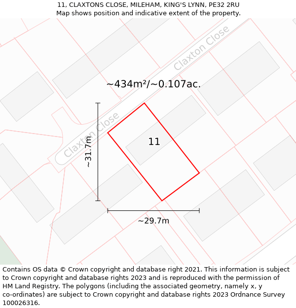 11, CLAXTONS CLOSE, MILEHAM, KING'S LYNN, PE32 2RU: Plot and title map