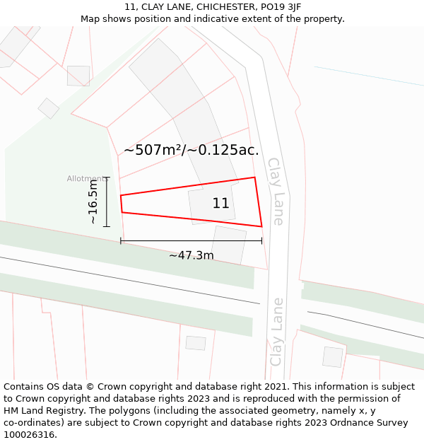 11, CLAY LANE, CHICHESTER, PO19 3JF: Plot and title map