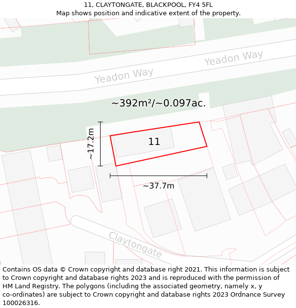 11, CLAYTONGATE, BLACKPOOL, FY4 5FL: Plot and title map