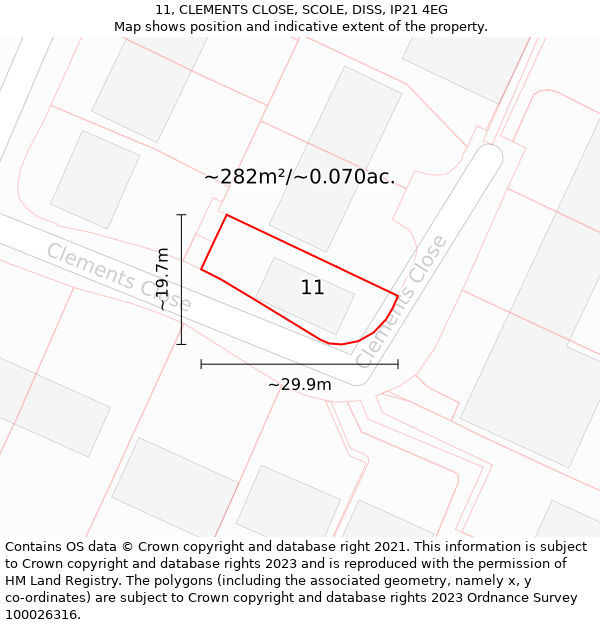 11, CLEMENTS CLOSE, SCOLE, DISS, IP21 4EG: Plot and title map