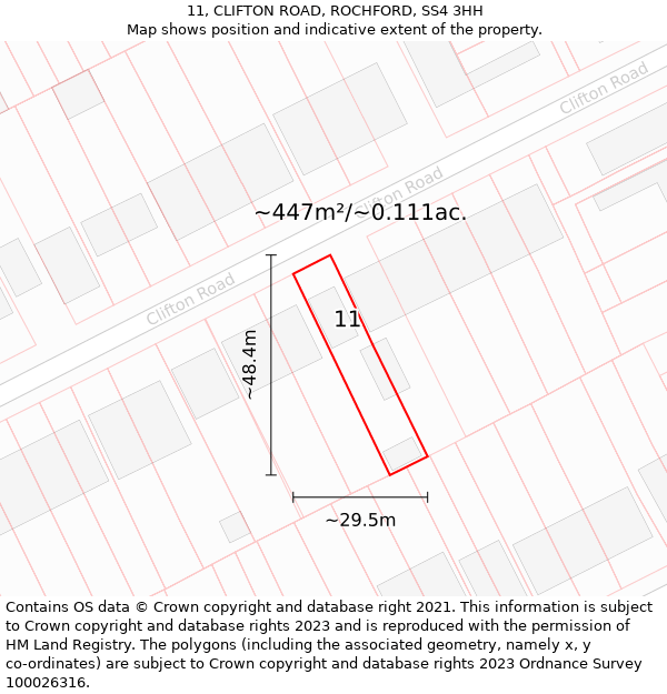 11, CLIFTON ROAD, ROCHFORD, SS4 3HH: Plot and title map