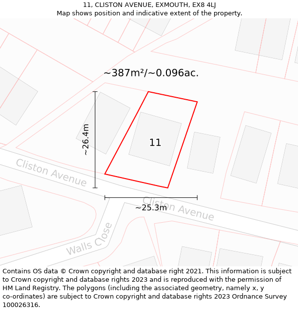 11, CLISTON AVENUE, EXMOUTH, EX8 4LJ: Plot and title map