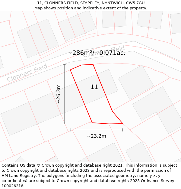 11, CLONNERS FIELD, STAPELEY, NANTWICH, CW5 7GU: Plot and title map