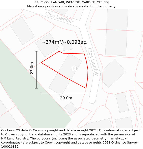 11, CLOS LLANFAIR, WENVOE, CARDIFF, CF5 6DJ: Plot and title map