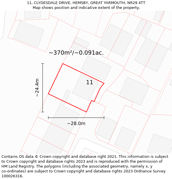 11, CLYDESDALE DRIVE, HEMSBY, GREAT YARMOUTH, NR29 4TT: Plot and title map