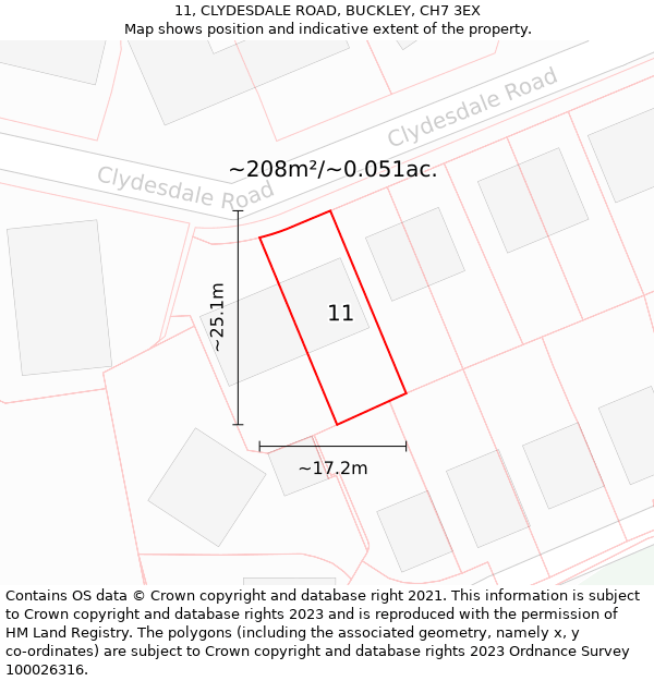 11, CLYDESDALE ROAD, BUCKLEY, CH7 3EX: Plot and title map